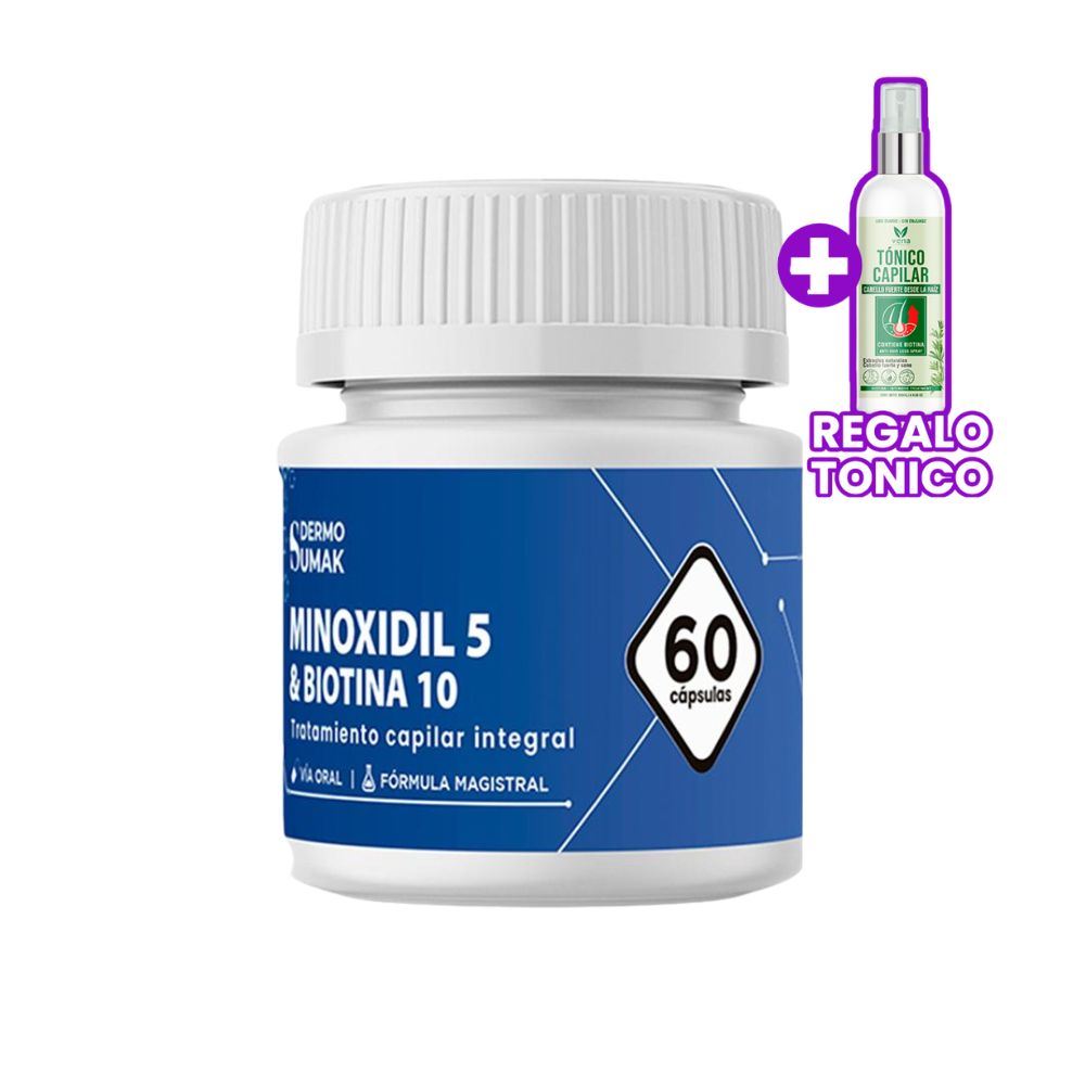 Minoxidil 5mg & Biotina 10mg x 60 Cápsulas - Dermo Sumak + REGALO TONICO VENA